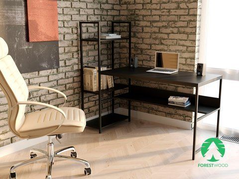 Комп'ютерний стіл лофтовый зі стелажем з ДСП F-61BL 1600x600AN фото
