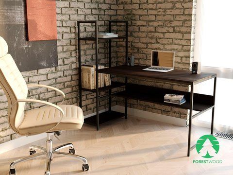 Комп'ютерний стіл лофтовый зі стелажем з ДСП F-61BL 1600x600AN фото
