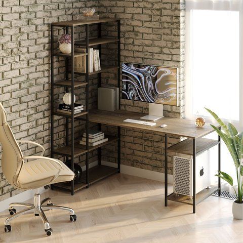 Комп&rsquo;ютерний стіл зі стелажем та бічними полицями F-56BL фото