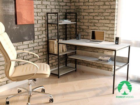 Комп'ютерний стіл лофтовый зі стелажем з ДСП F-61BL 1600x600AN фото